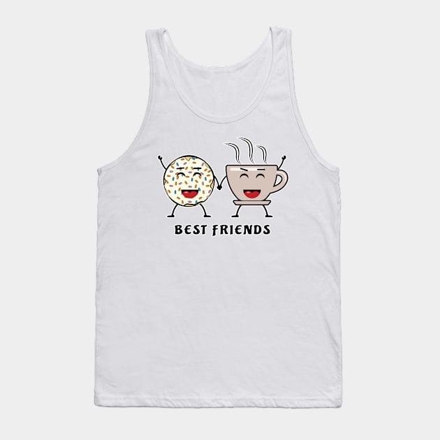 Best Friends - Donut And Coffee - Funny Character Illustration Tank Top by DesignWood Atelier